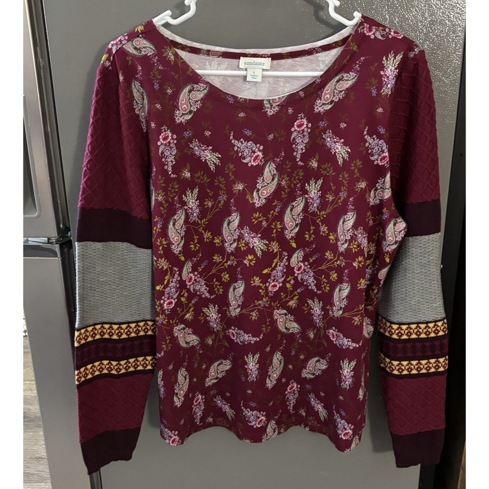 Sundance Sharrar Top Long Statement Sleeves Paisley Pink Women's Large Boho EUC